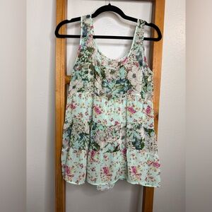 Love Squared Floral Tank Top - Aqua and Pink